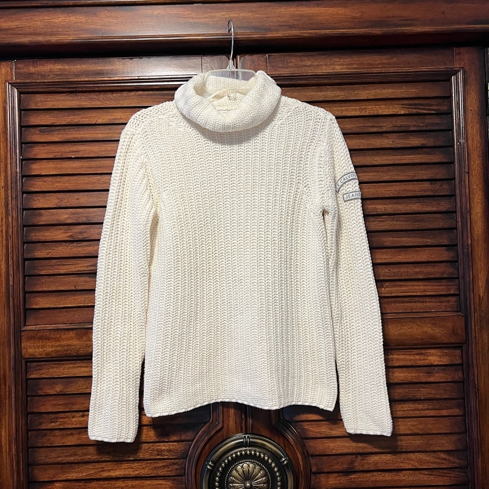 VTG Y2K Calvin Klein Jeans Chunky Cable Knit Turtleneck Sweater. Women’s Size S